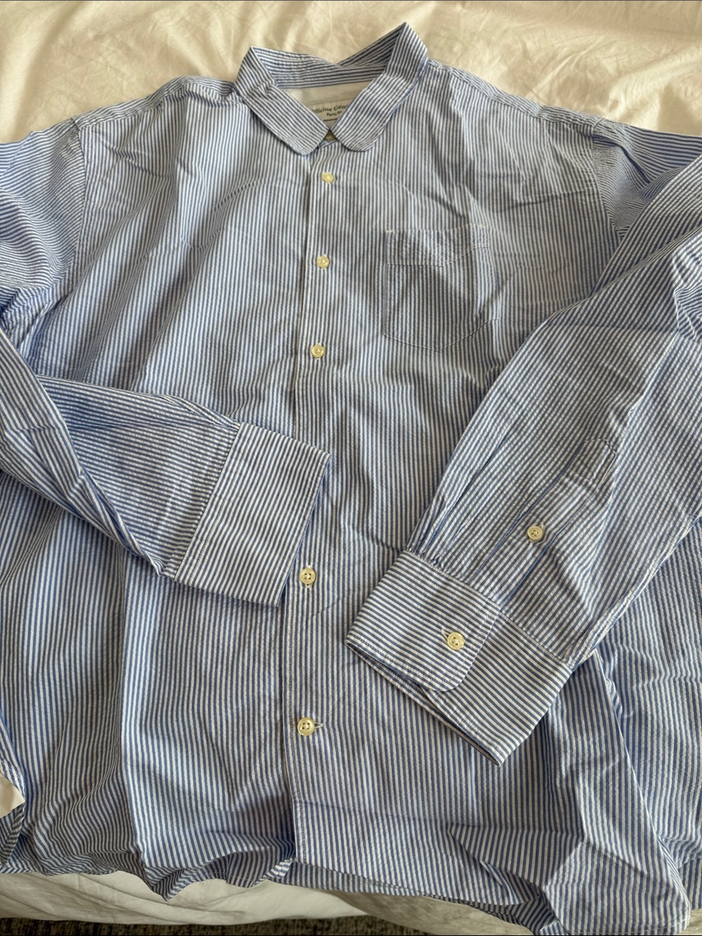 Officine Generale Men's Blue Striped Button-Down Shirt